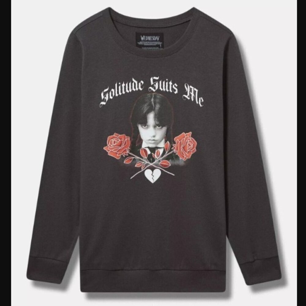Torrid Gray Addams Family Wednesday Cozy Fleece Crew Neck Pullover Sweater 2 2X